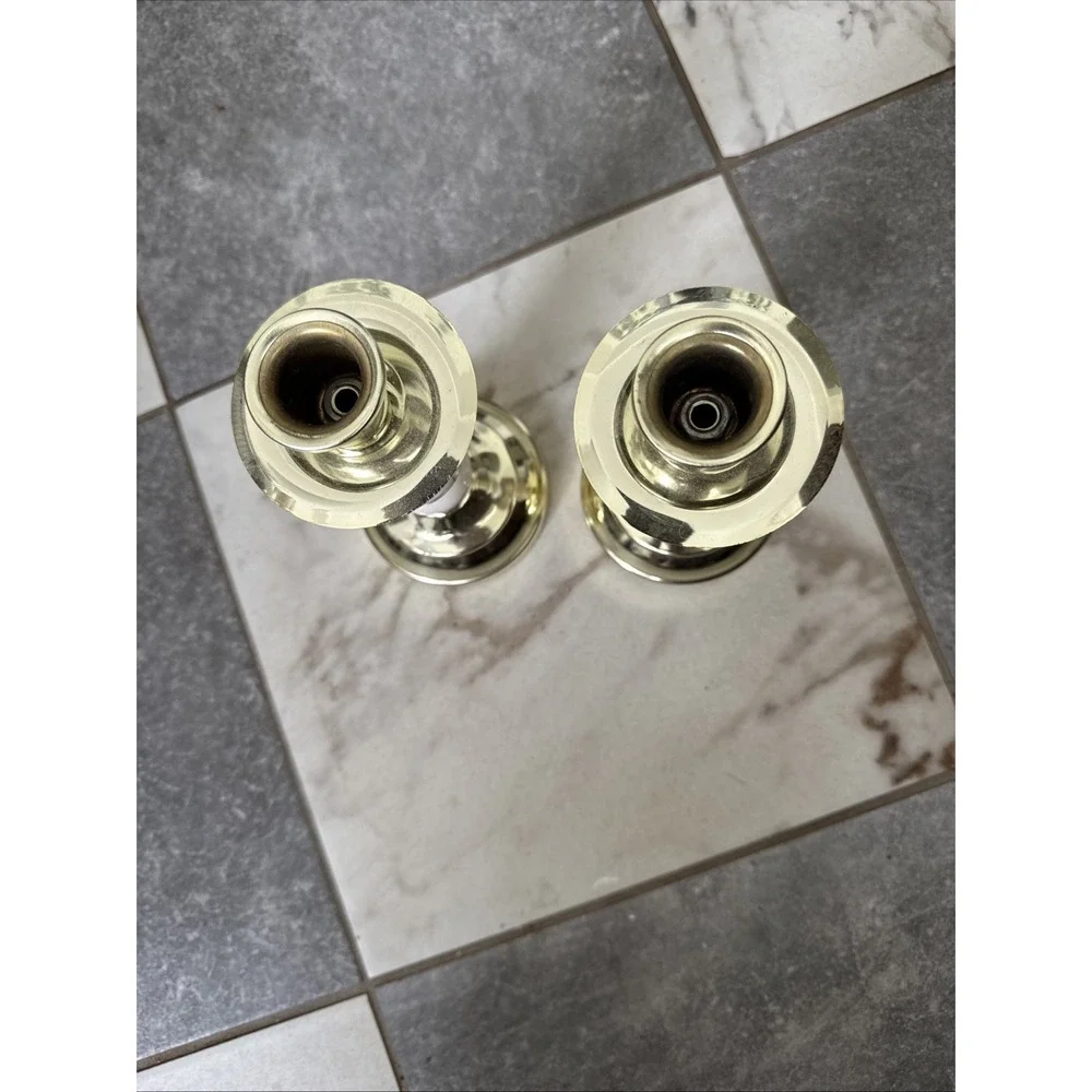 NEW Vintage Home Interiors Gold Ceramic Pink Rose Candlestick Holders Set 2